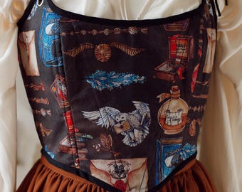 Wizard Cottagecore Cotton Corset Top, Renaissance Fair, Dark Academia
