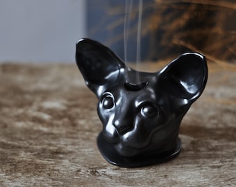 Ceramic Incense Holder Cat's Head, Witch Incense Burner, Coil Incense Burner, Cone Incense Burner, Incense Holder, Clay handmade sphynx cat