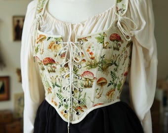 Mushroom Cotton Corset Top, Plus Size Medieval Renaissance Fairy Bodice, Cottagecore Ren Faire