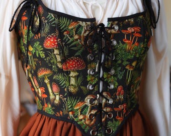 Mushroom corset bodice: XS-4XL cotton linen ren faire top, cottagecore renfaire  overbust corset