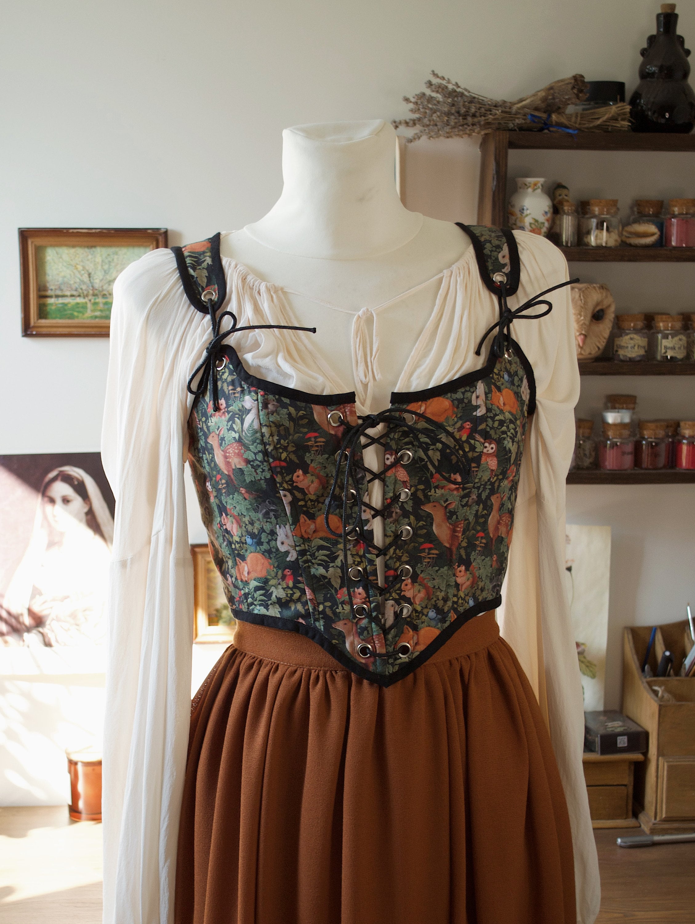 NWT Brocade Corset Top Estimated Small Renaissance Cottagecore Dark Academia Red Floral Satin Corset | Red Renaissance Bodice From French  main image 3