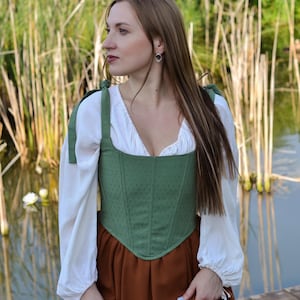 Green Ren Faire Corset Top, Cotton Renaissance Faire Bodice, Cottagecore Medieval Bustier