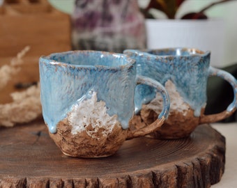 Large handmade mountain mug, stoneware mug, dad mug, ceramic blue sky mug, mountain art, inspirational mug, homemade mug, campfire mug