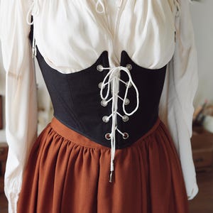 Linen Underbust Corset: XS-4XL Renaissance Faire Bodice, Black Ren Faire Pirate Belt