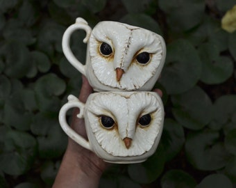 Barn owl mug, 17 oz / 500 ml handmade ceramic mug, owl gift, dark academia mug