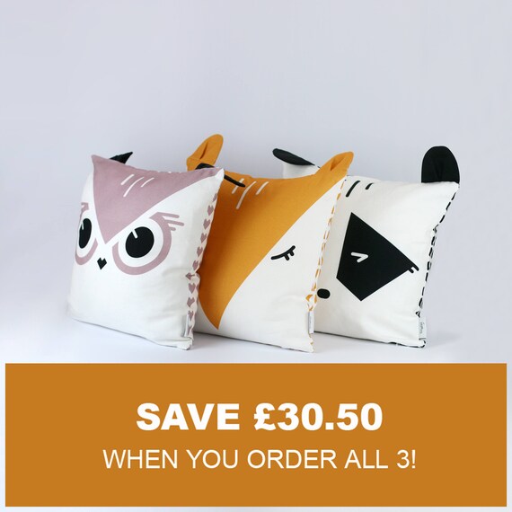Woodland Animals Cushion Covers Organic Cotton Nursery Etsy