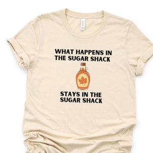 Was passiert in der Zuckerhütte, Ahornsirup-Shirt, echter Ahornsirup, Sirupsaison, Zapfsirup, Outdoor-Geschenk