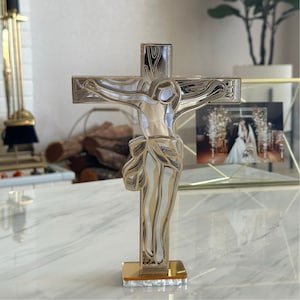 Decoración de cruz de Jesucristo, Regalo de bautizo, Decoración católica de guardería, Propuesta de padrinos, Regalo para Padrinos de Bautizo Propuesta de padres de Dios