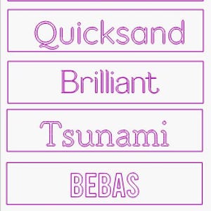 K&ouml;nnte beinhalten: Eine Sammlung von zehn Schriftarten, die in verschiedenen Stilen und Farben geschrieben sind. Die Namen sind: cheri, Disney, Simplicity, Quicksand, Brilliant, Tsunami, Bebas, Baloo, Anabelle und Katheen.