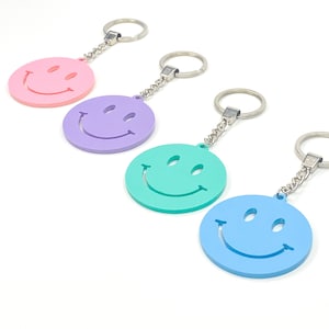 Smiley Face Keychain - Happy Face Keychain - Smiley Bag tag - Retro smiley - 90&#39;s neon smiley - Retro keychain - Flower power -