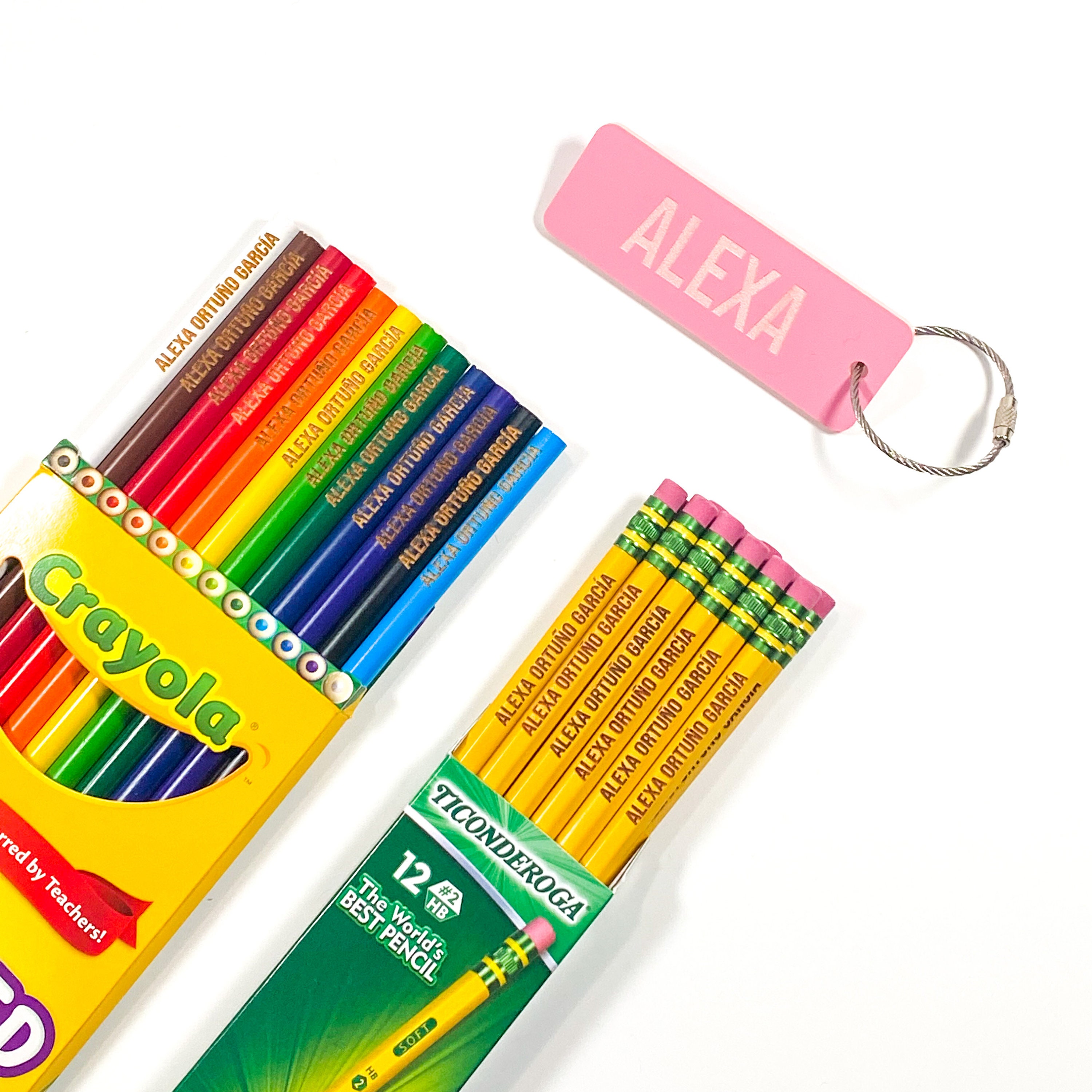 Back to School bundle. Personalized Colored Pencils +Ticonderoga Pencils + Backpack tag - Student bundle - Back to school essentials