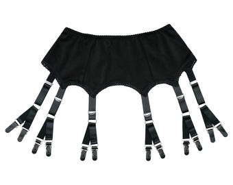 Cintura reggicalze in tessuto tinta unita con 6 cinturini, doppie bretelle regolabili e 12 fermagli in metallo per calze autoreggenti