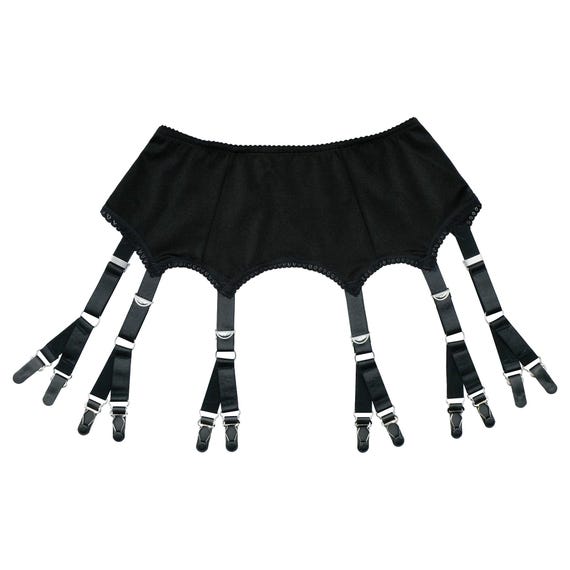 Solid-color 6 Straps Cloth Garter Belt With Adjustable Dual Suspenders 12  Metal Clasps for Thigh-high Stockings