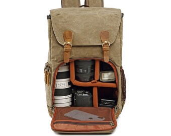 Lukyamzn Camera Backpack Weather Resistant Waxed Canvas DSLR SLR With - View #13