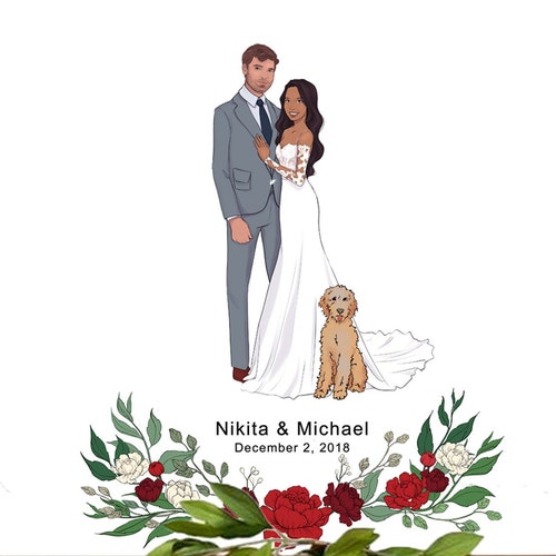 Custom Wedding Portrait, (Digital File Only) Illustration, Personalised Drawing from Photo, Wedding, Anniversary, Bridal Party, guest sign,