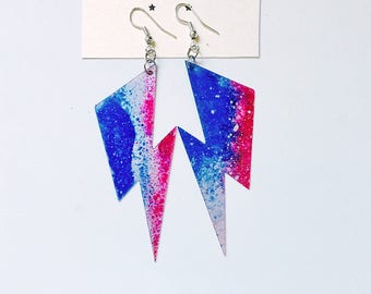 Bolt earrings - Lightning bolt dangle earrings - Ziggy stardust jewlery - David Bowie earrings - Handmade painted earrings - Gift jewelry