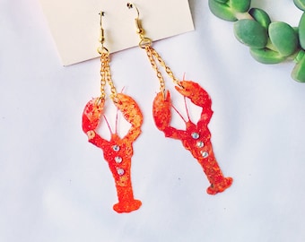 Boucles d’oreilles homard - Boucles d’oreilles animales - Bijoux homard - Bijoux de coquillages - Bijoux tendance - Boucles d’oreilles de mer -Boucle d’oreille de mode - Cadeau pour elle