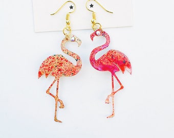 Flamingo tropical earrings - Flamingo drops earrings - Trending jewelry - Flamingo jewelry - Rockabilly Jewelry - Novelty animal earrings