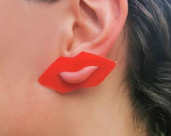 Mouth cool earrings - Red lips earrings - Earrings without holes - Cool idea earrings - Lips earrings - Design jewel - Gift for her