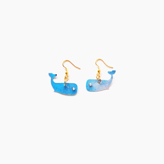 Tiny whale earrings - Sea lovers earrings - Trending jewelry - Little Blue whale jewelry - Novelty baby whale earrings - Gift for her