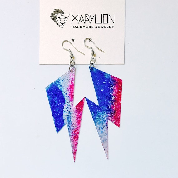 Bolt earrings - Lightning bolt dangle earrings - Ziggy stardust jewlery - David Bowie earrings - Handmade painted earrings - Gift jewelry