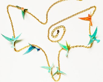 Der Frühling ist kommenden Halskette - Vögel Halskette - Vögel Schmuck - Juwelen mit Vögel - Flügel - Kolibris Schmuck - Geschenk für Sie