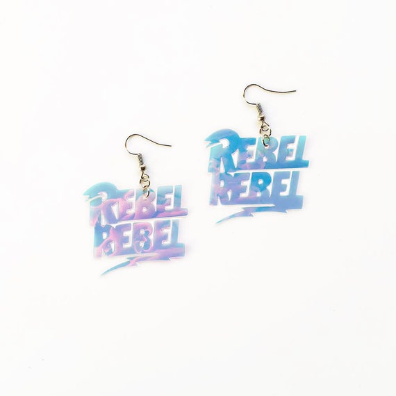 Rebel Rebel earrings - Lightning bolt earrings - Ziggy stardust jewel - David Bowie earrings - Holographic earrings - Gift for her