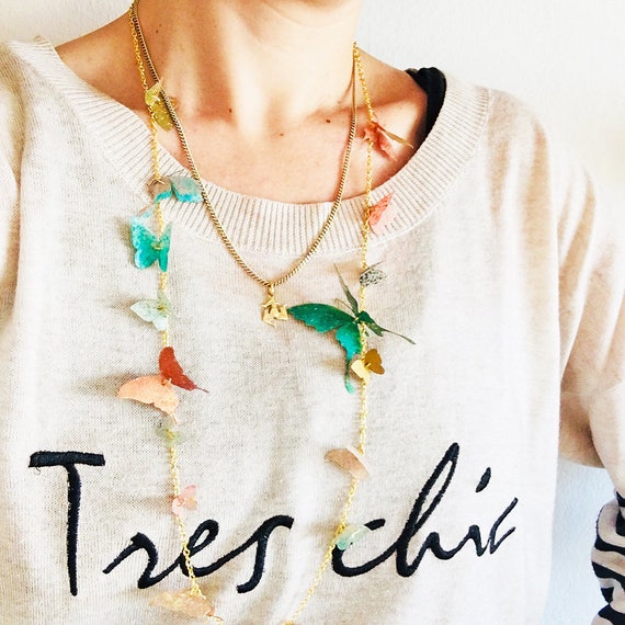 From flower to flower necklace - Butterfly necklace - Butterflies jewelry - Jewels with butterflies - Wings necklace - Butterfly jewelry