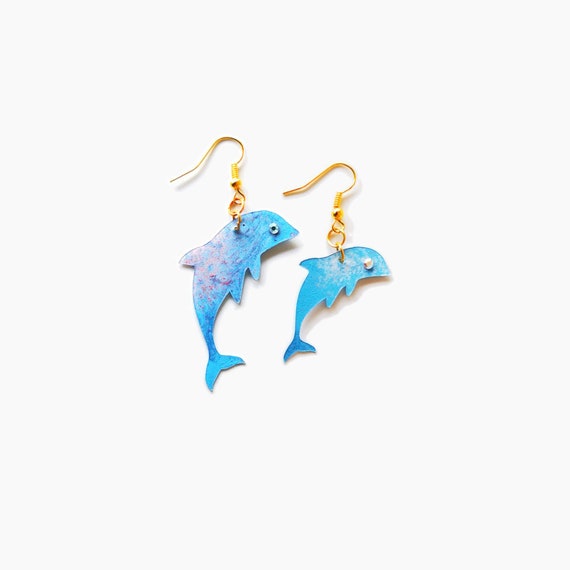 Tiny Dolphin earrings - Sea lovers earrings - Trending jewelry - Little Blue Dolphins jewel - Novelty baby dolphins earrings - Gift for her