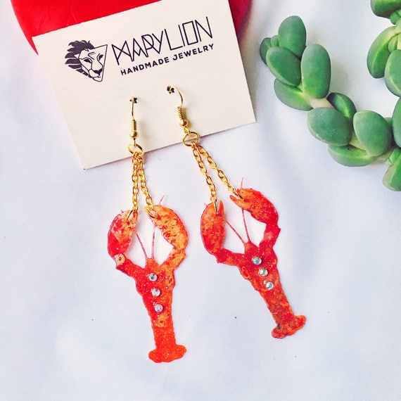 Lobster earrings - Animal earrings - Lobster jewellery - Shellfish jewelry - Trending jewelry - Sea Earrings -Fashion earring - Gift for her