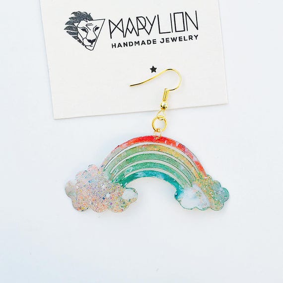 Rainbow earring - Rainbow and clouds drops earring - Rainbow jewelry - Rockabilly Jewelry - Novelty cloud earring