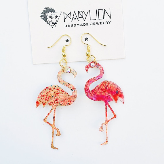 Flamingo tropical earrings - Flamingo drops earrings - Trending jewelry - Flamingo jewelry - Rockabilly Jewelry - Novelty animal earrings