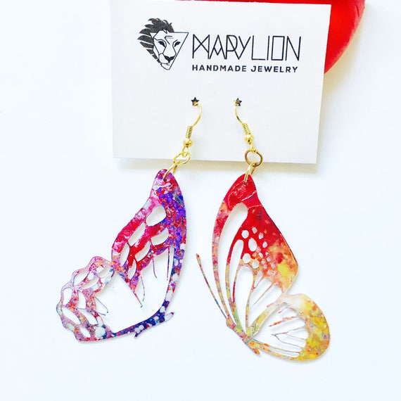 Butterflies earrings - Butterfly earrings - Jewelry & bijoux butterfly design - Handmade painted butterflies in plastic resistant - Jewelry