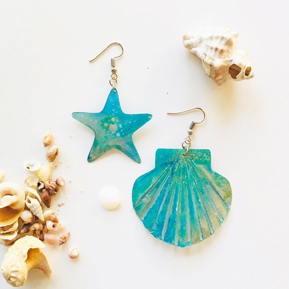 Sea Lovers - Seashell & sea star earrings - Nautical jewelry - Nautical earrings - Beach earrings - Gift for her - Fashion earrings