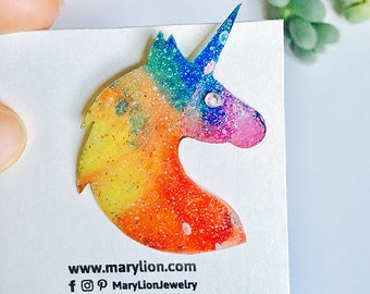 Rainbow unicorn pin - Unicorn broche - Unicorn pin - Holographic glitter unicorn pin - 90's fishy pin - Rainbow fashion jewelry