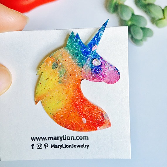 Rainbow unicorn pin - Unicorn brooch - Unicorn pin - Holographic glitter unicorn pin - 90's fishy pin - Rainbow fashion jewelry