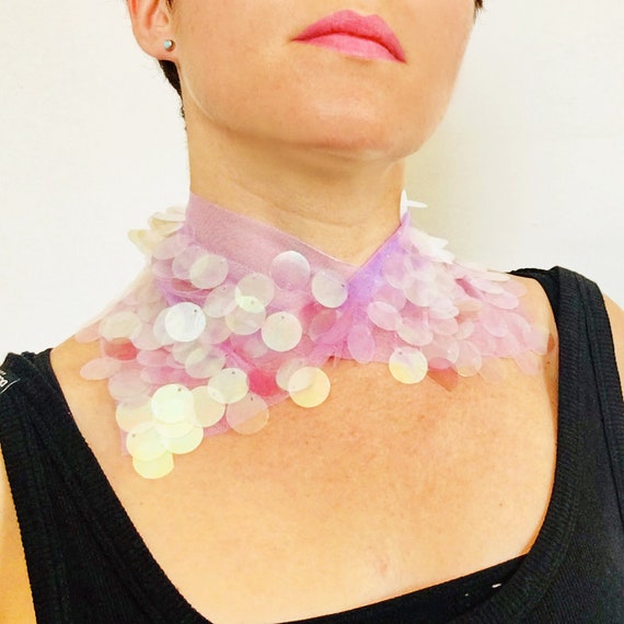 Icon Superstar Neckband - Lilac Collar sequin - Hologram Clothing - Bohemian Necklace - Women Neckband - Festival party outfit -Gift For Her