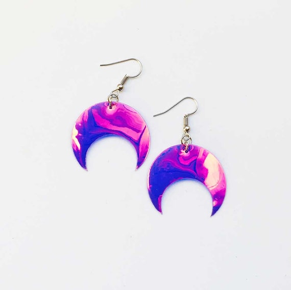 Moon earrings - Moon drops earrings - Holographic jewelry - Holographic jewelry - Rockabilly Jewelry - Novelty earrings - Moon jewelry