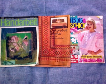 3 handmade newspapers from 1989 / 1990 Vintage knitting, weaving, embroidery, basting