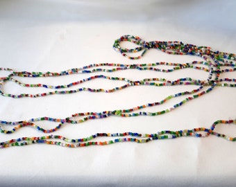 Collier Mi-long Années 1970 - Perles Multicolores En Fonte De Verre - Bijou Vintage Occasion
