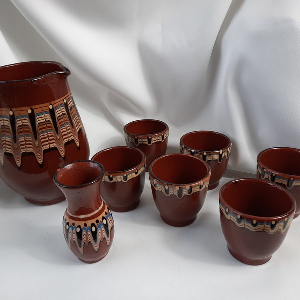 Keramik Saftkrug Set aus Bulgarien   Vintage