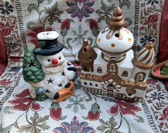 Ceramic House and Santa Claus Vintage