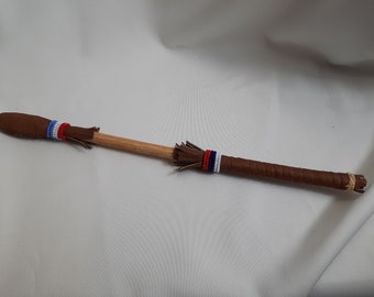 Indian shaman drumstick, drum stick, thunderdrum drumstick, glass beads, leather