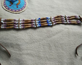Tour de cou pow-wow hairpipes brun, chaîne indienne, perles en os, amérindien perles collier, collier de chien, perles, bijoux d’amérindienne.