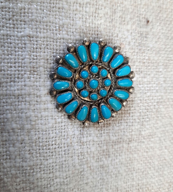 Broche-pendentif Ancienne En Argent Et Turquoise - Bijou Vintage - Occasion