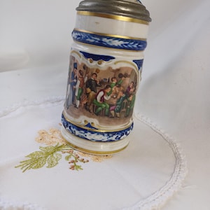 small beer mug with tin lid, souvenir, ceramic beer mug blue beer mug vintage from GDR