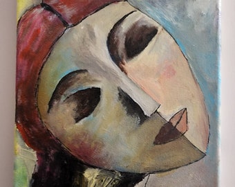 Women face original painting, "Fernanda",  Walls hanging, Home decor, Beautiful painting inspired in Didier Lourenco. Gift for her.