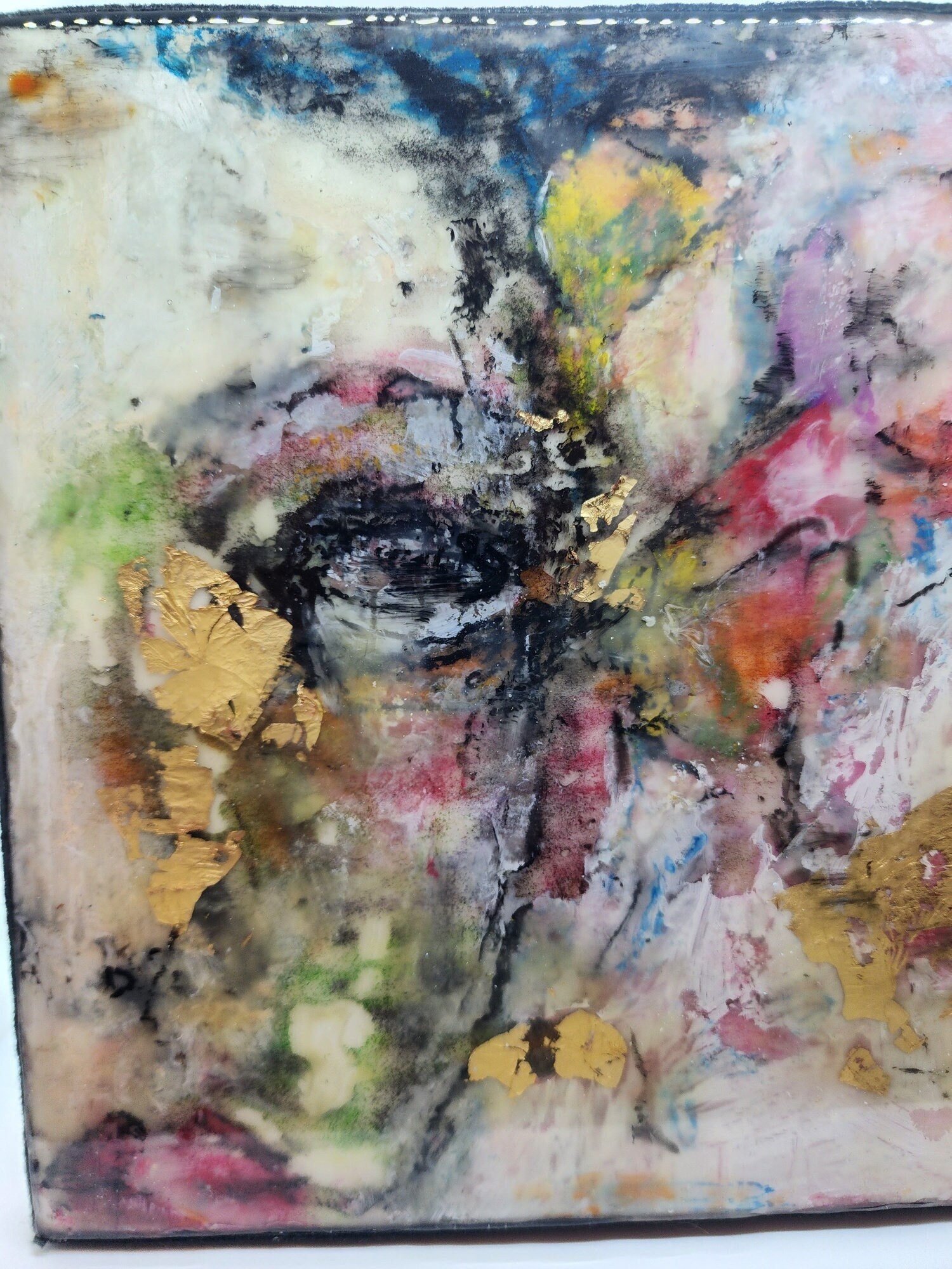 Beautiful Encaustic technique Original Art  " Flowers in your eyes". Acrylic on Wood 10x10. Wall decor, Home Office decor.