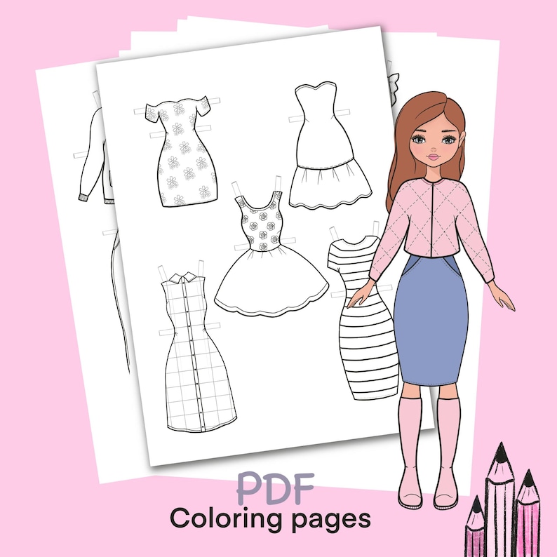 Printable Paper Doll Coloring Book, Dress up Clothes (digital Download ...