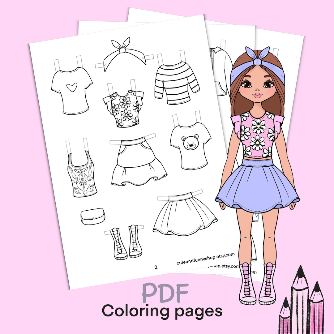 Paper Doll Printable With Clothes. Coloring Page, Book. Outline ...